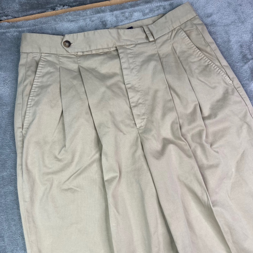 Polo Ralph Lauren Pleated Pants Womens 8 Tan Khaki Solid Stretch Trousers Preppy
